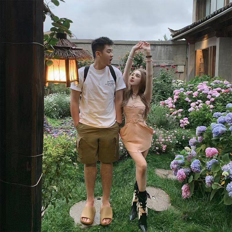 Doggyqin jue Set Đầm Ống Xẻ Tà Ôm Eo Phong Cách Retro Cho Cặp Đôi