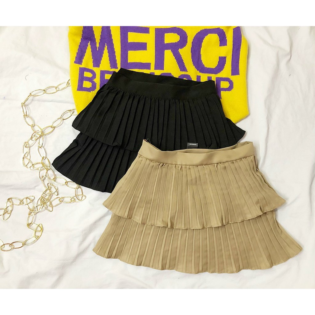 Chân váy voan dập ly 2 tầng xinh ảnh thật