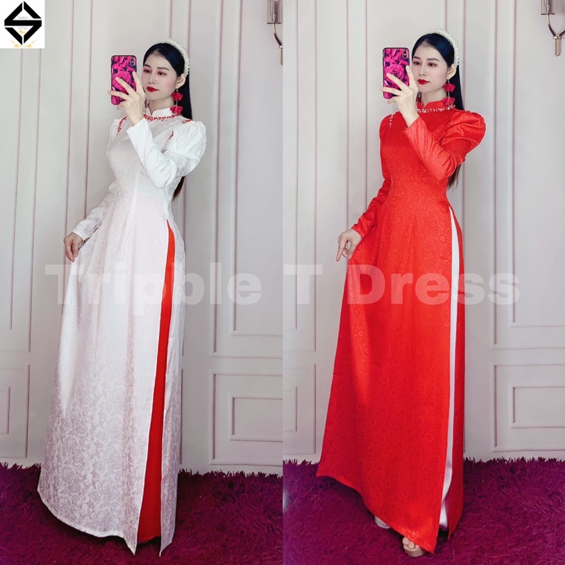 Áo dài kết nút ngọc mặc cô dâu cưới nhẹ nhàng duyên dáng MYMY05 - size S/M/L/XL - MS01Đ