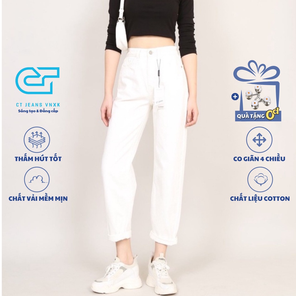 Quần Jean Nữ Baggy Thụng Đen Trắng Lưng Cao Chun Sau CT Jeans