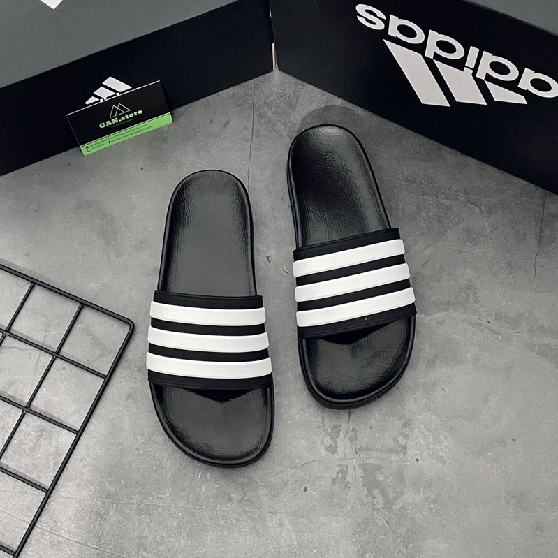 DÉP ADIDAS NEO BÁNH MÌ ĐEN 3 SỌC TRẮNG - Siêu phẩm chống thấm, nhẹ êm bền đẹp