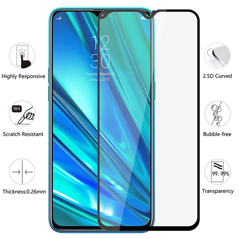 Realme 5i 5s 3i Tempered Glass Realme 5 3 2 X2 Pro C2 C1 U1 Full Glue Screen Protector Glass Film