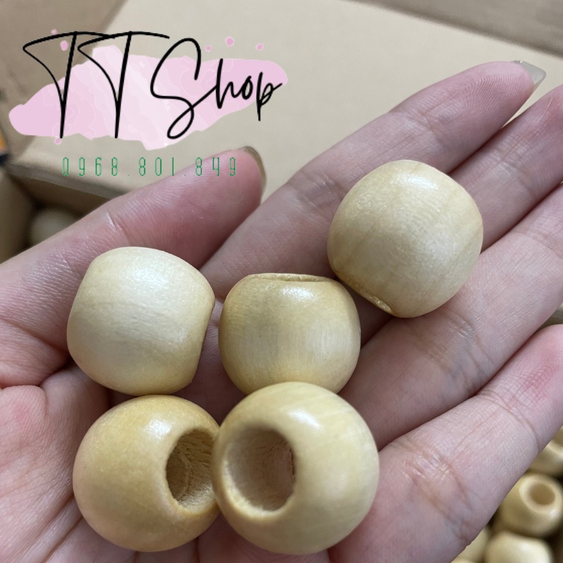 Hạt gỗ tròn lỗ to handmade kích thước 20mm trang trí làm macrame, decor, nhiều màu | TT Shop
