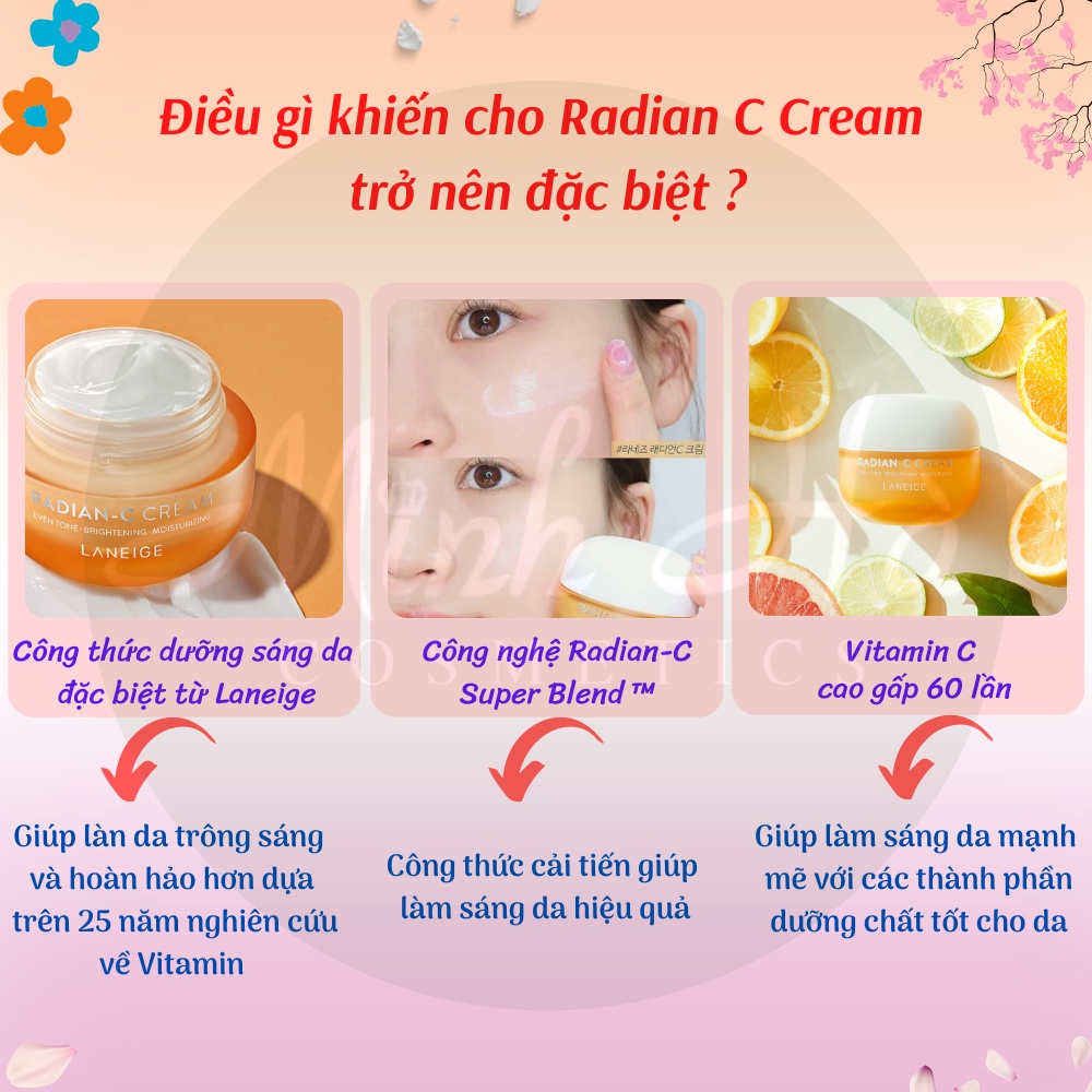 Kem dưỡng Laneige Radian-C Cream 10ml giúp sáng da và làm mờ các đốm nâu