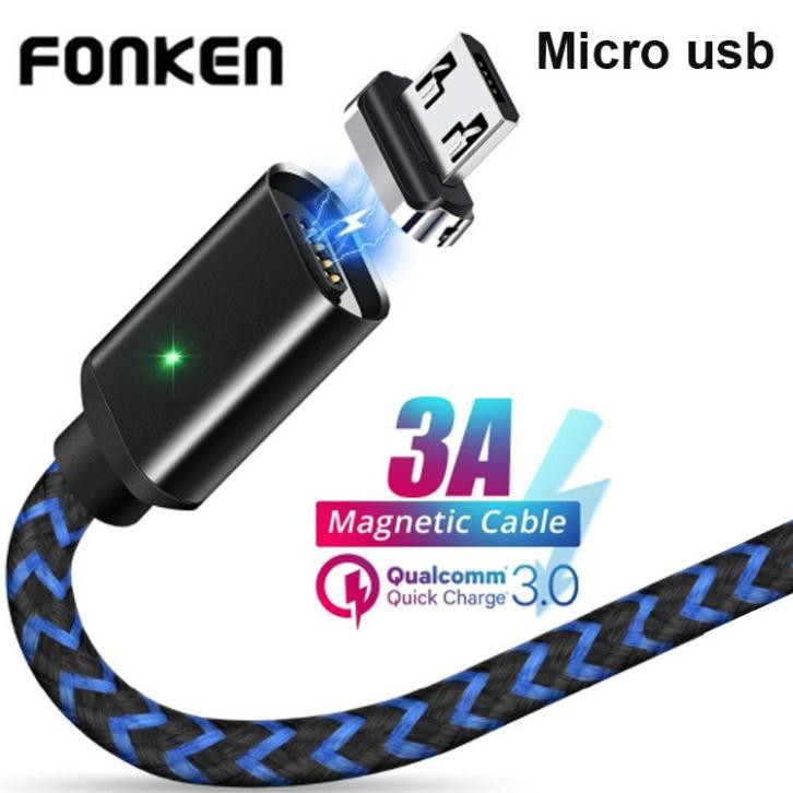 Cáp sạc từ hít nam châm Micro USB FONKEN dòng 3A Hỗ trợ sạc nhanh,tuyền dữ liệu dây rất chắc chắn