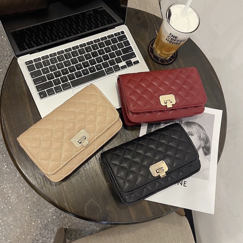 Túi xách nữ C.NK trần ô trám khoá gập size 19 để vừa điện thoại dễ phối đồ, siêu xinh cho nữ