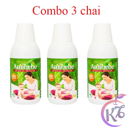 Combo 3 chai nước tắm Amibebe 250ml ngừa rôm sẩy, mụn nhọt cho trẻ - nước tắm thảo dược an toàn cho bé