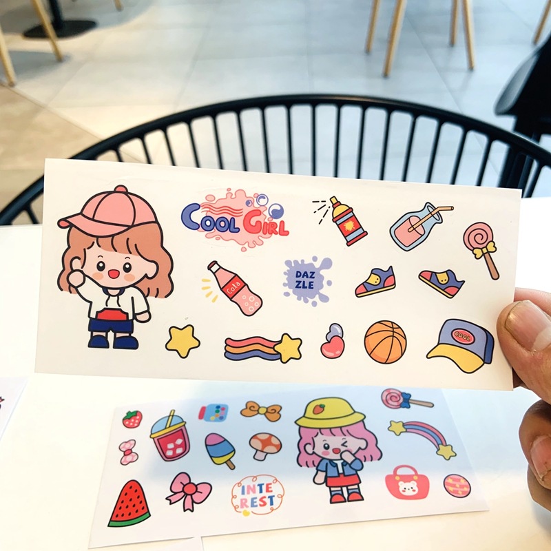 Combo 10 hình dán sticker cute chống thấm nước dễ thương dán mũ bảo hiểm xe laptop vali sổ bình nước 150x65mm
