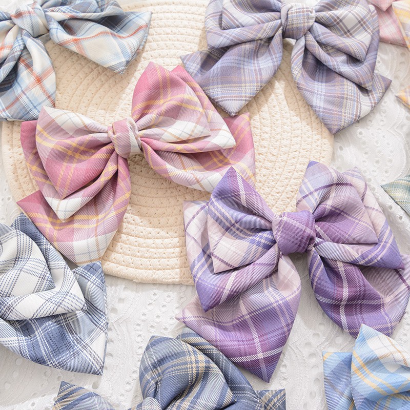 Kẹp Tóc Nơ Họa Tiết Kẻ Sọc Phong Cách Nhật Bản Xinh Xắn Cho Nữ