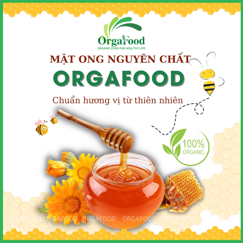 Mật ong nguyên chất 1 lít Orgafood - Cam kết đổi trả nếu không hài lòng
