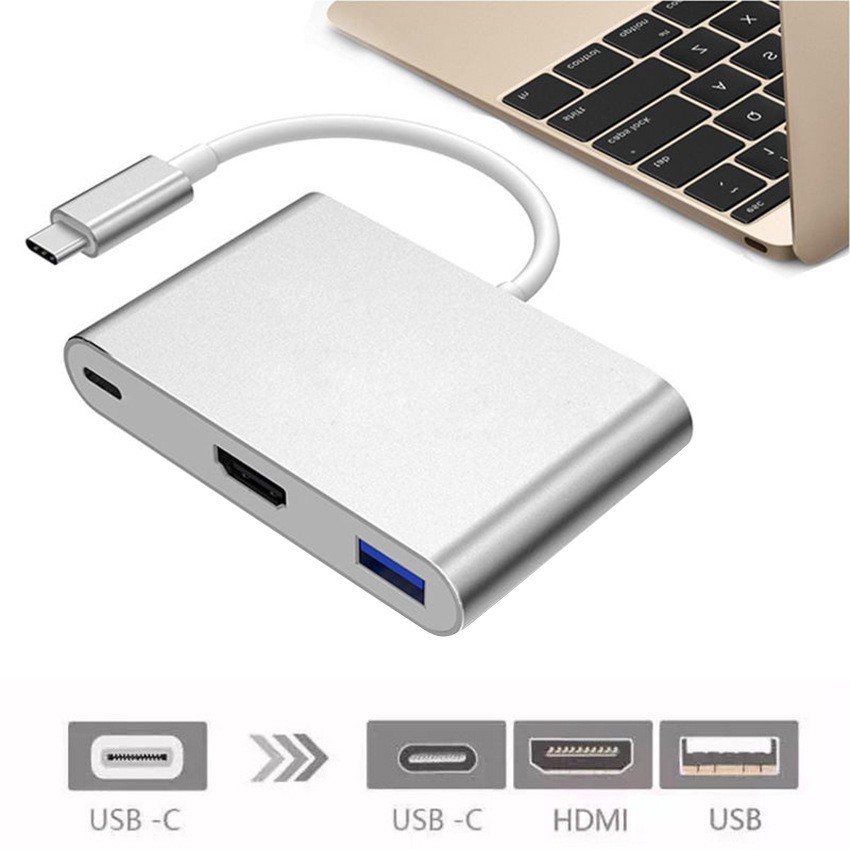 Cáp chuyển cổng 3 trong 1 Type C Usb 3.1 sang Usb-C 4k Hdmi Usb 3.0 thích hợp cho Iphone 8 7 7 Plus 6s Macbook Pro