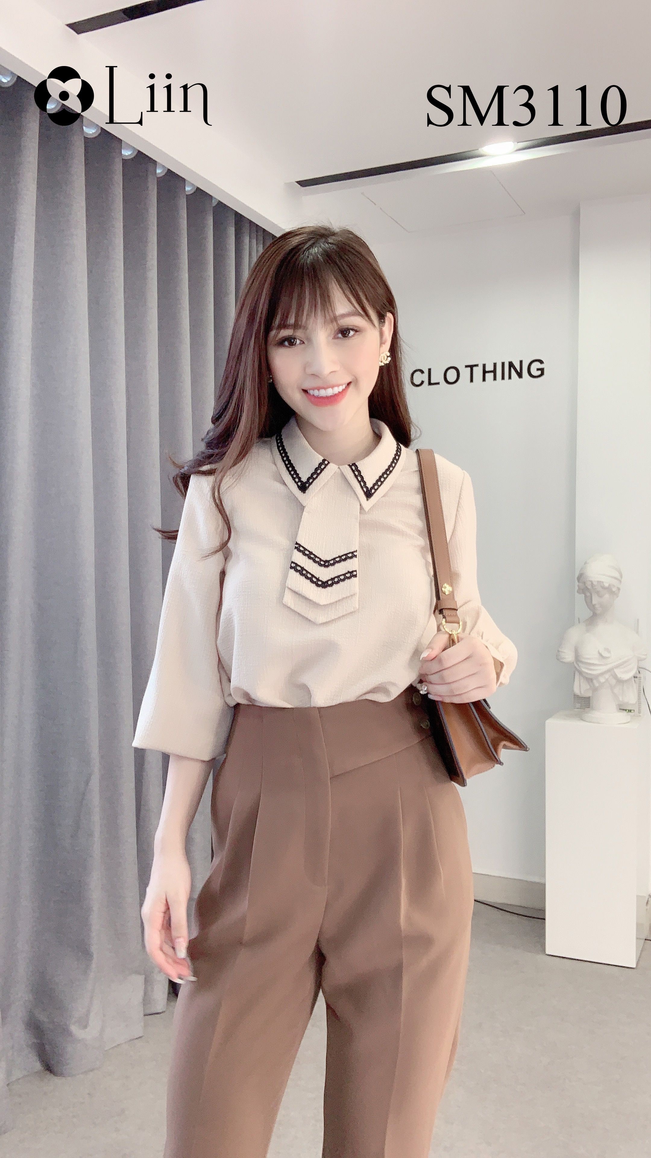 Áo sơ mi màu Be kết hợp Cavat chất vải lụa cao cấp Liin Clothing SM3110