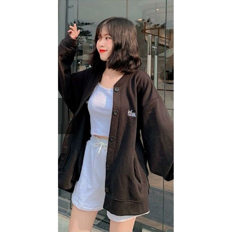 [Giá siêu rẻ] Áo khoác nỉ cardigan nút cài thêu cún | BigBuy360 - bigbuy360.vn