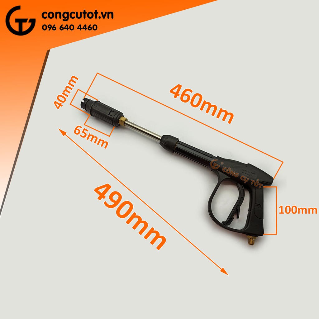 Súng rửa xe áp lực 3000psi mỏ vịt chỉnh tia dài 46cm ren ngoài nhỏ M14, có thể tháo khớp thành súng ngắn