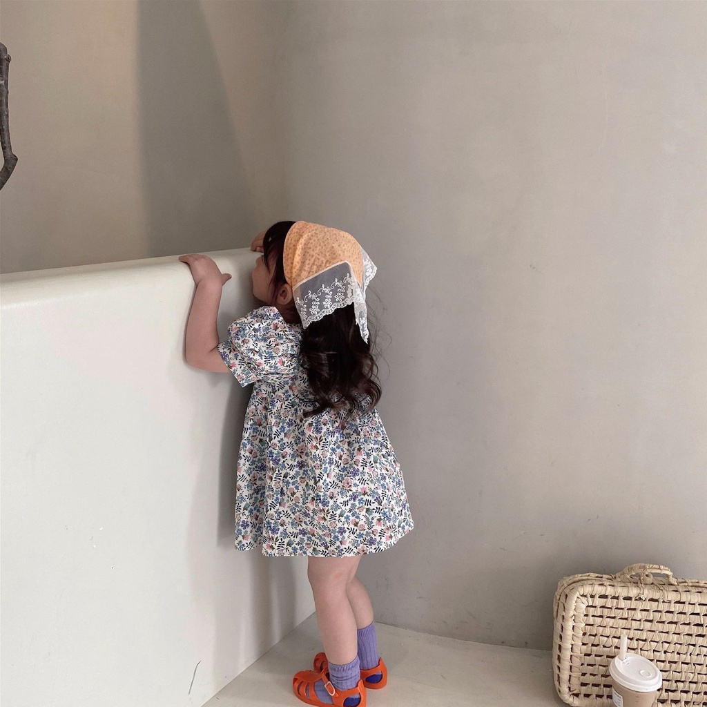 Đầm Công Chúa Tay Phồng Thắt Nơ In Họa Tiết Hoa Ngọt Ngào Thời Trang Mùa Hè Cho Bé Gái