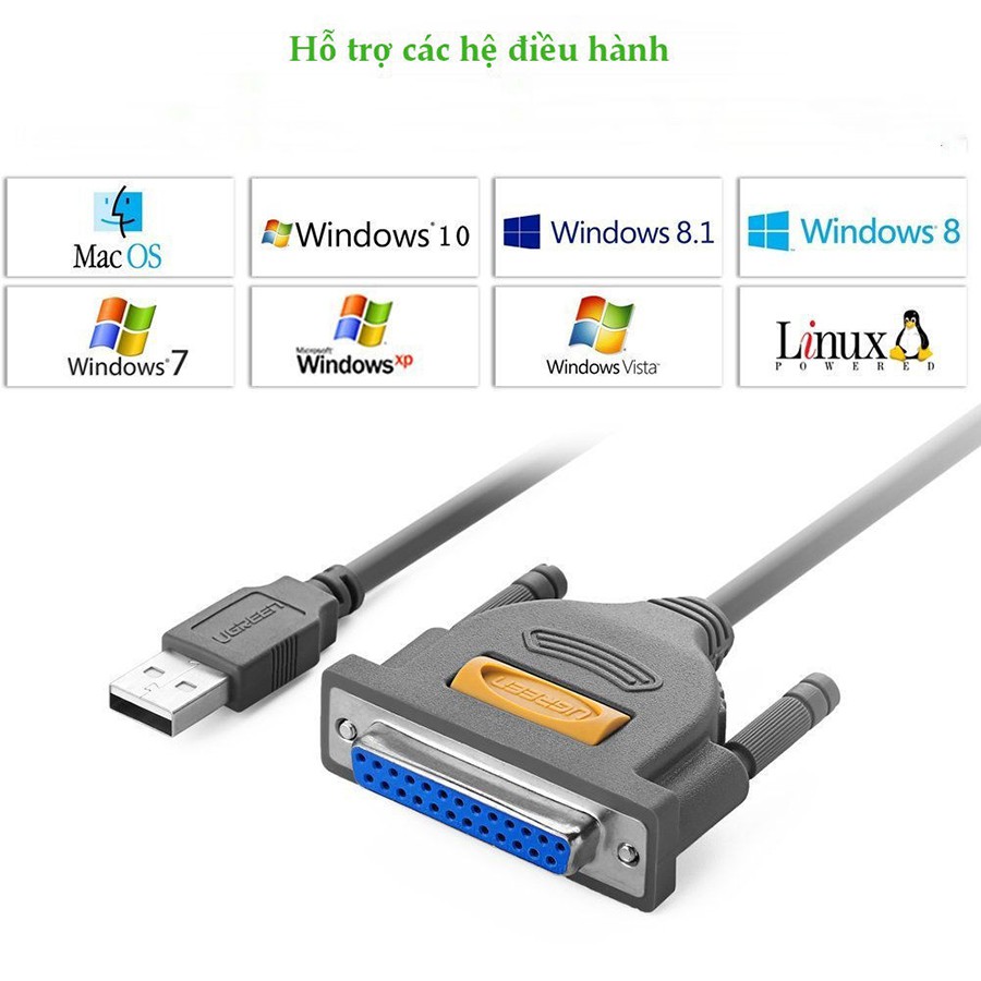 Ugreen 20224 - Cáp máy in USB to DB25 Parallel IEEE 1284 chính hãng - HapuStore