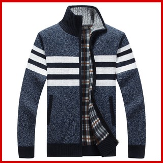 💖 Áo khoác len nam dài tay, khóa kéo, dáng bomber, sọc ngang, áo khoác cardigan nam đẹp