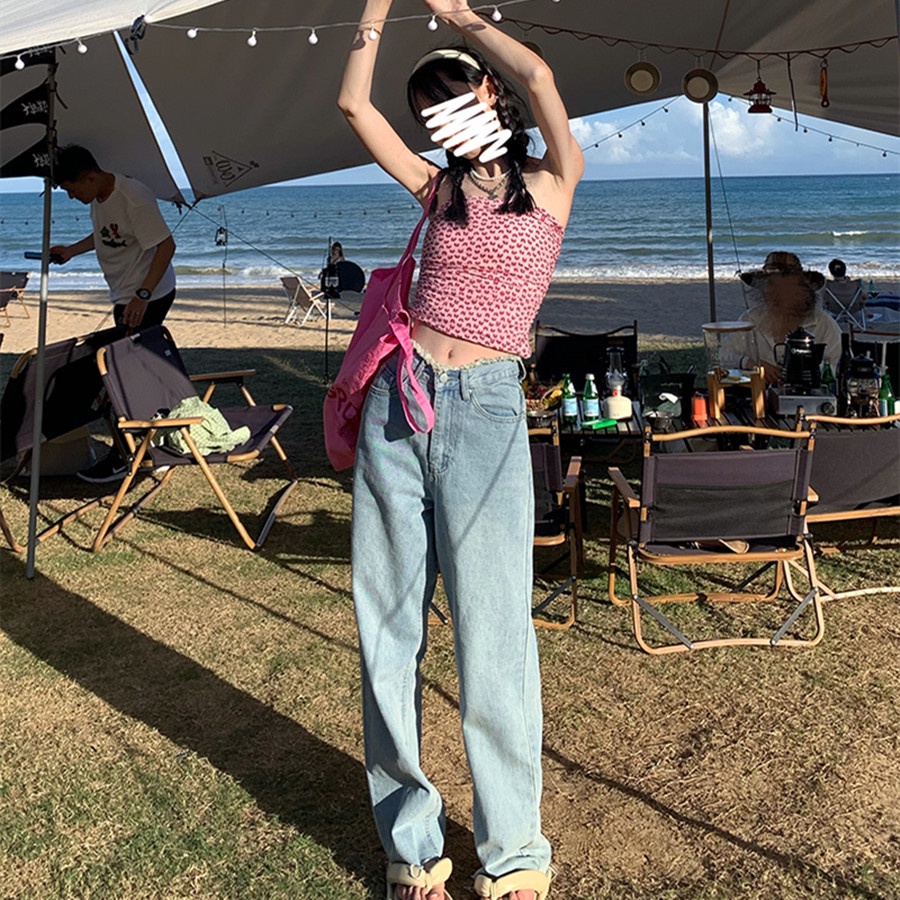 Quần denim ống rộng thiết kế đơn giản cho nữ | BigBuy360 - bigbuy360.vn