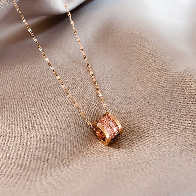 Korean style small belt pendant titanium steel rose gold necklace