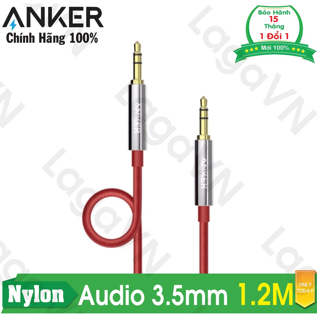 [Freeship toàn quốc từ 50k] Cáp âm thanh ANKER 3.5mm Nylon Braided Auxiliary Audio dài 1.2m A7113