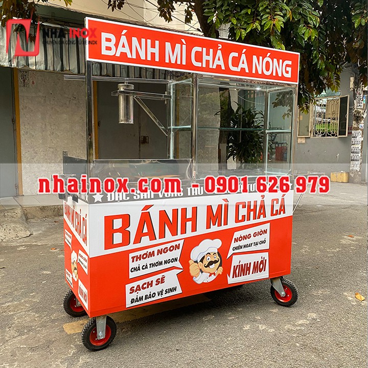 Xe bánh mì chả cá đẹp nhỏ gọn 1mx55x1m77