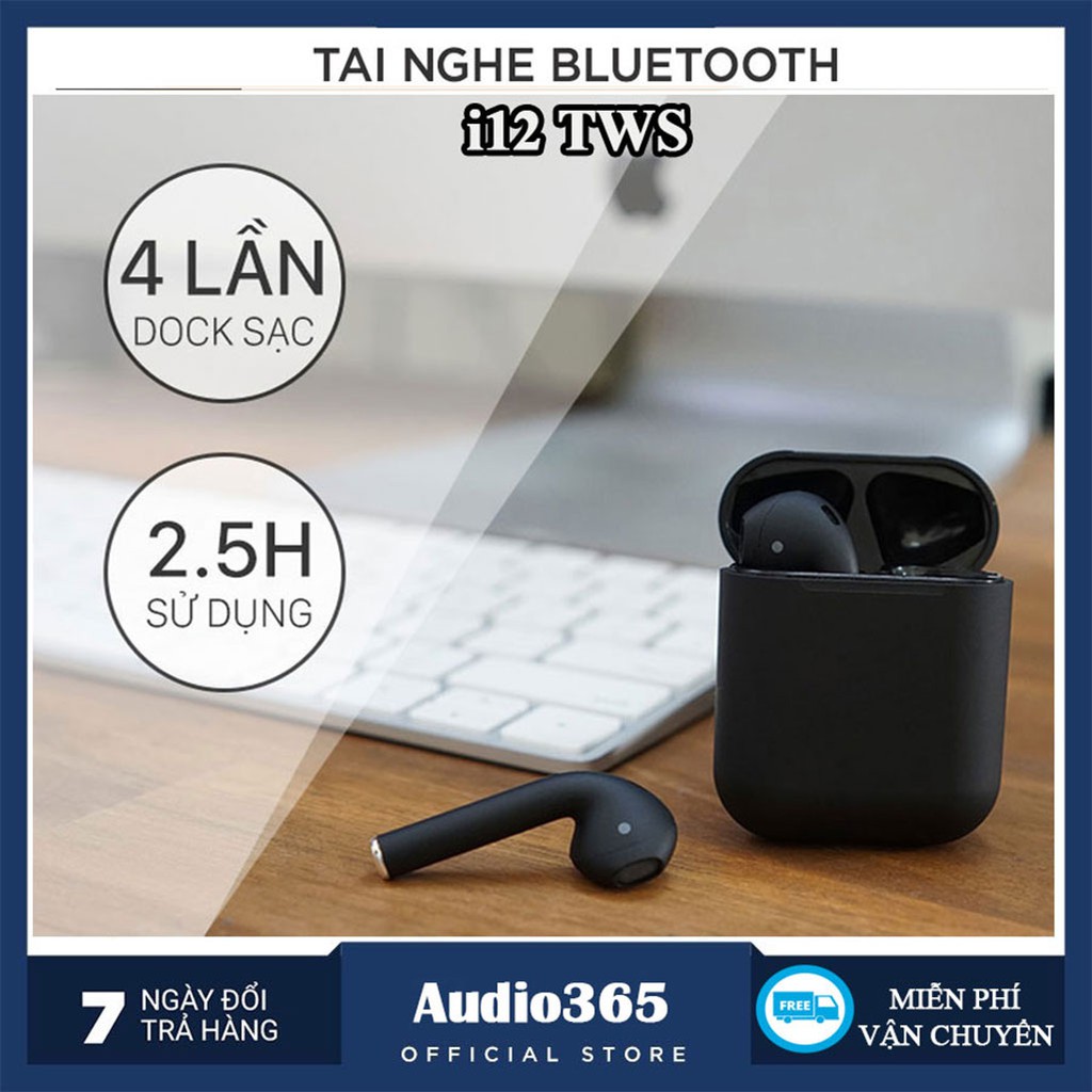 Tai nghe bluetooth nhét tai i12 cảm biến vân tay một chạm chống ồn - Tai nghe không dây thể thao hỗ trợ đàm thoại