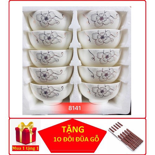 BỘ 10 CHÉN SỨ HOA VĂN CAO CẤP - CHÉN SỨ TRÁNG MEN màu sắc siêu đẹp