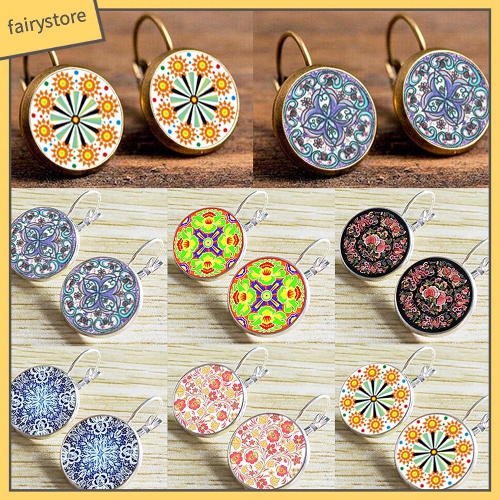 Đôi Khuyên Tai Nữ Trang Dáng Tròn Họa Tiết Hoa Mandala Độc Đáo