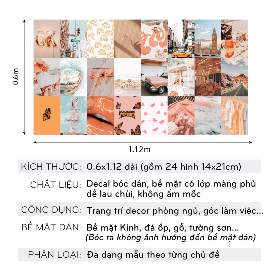 Postcard vintage dán tường sticker cute decor decal theme Cam Đào Peach mẫu 5 1305