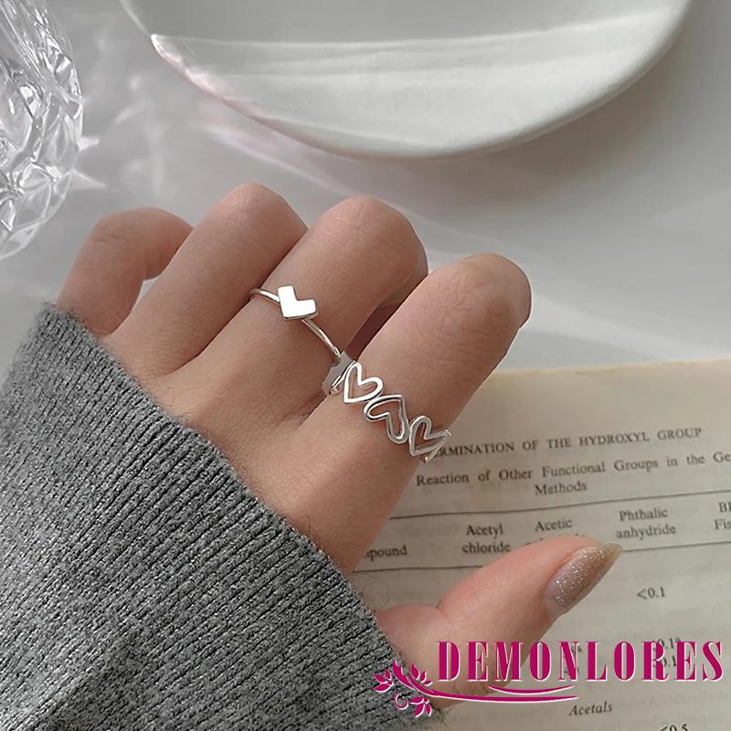 Set 2 nhẫn hở hình trái tim có thể điều chỉnh kích thước cho nữ