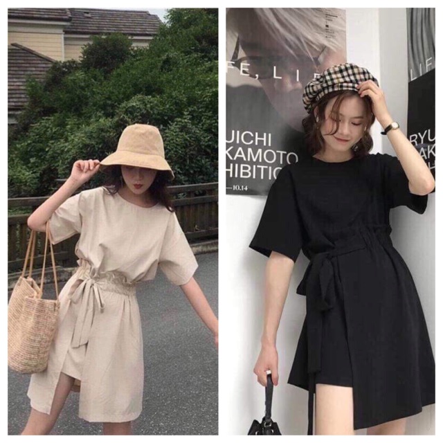 D936 - ĐẦM SUÔNG ĐẮP CHÉO CHUN EO KÈM NƠ CỰC XINH