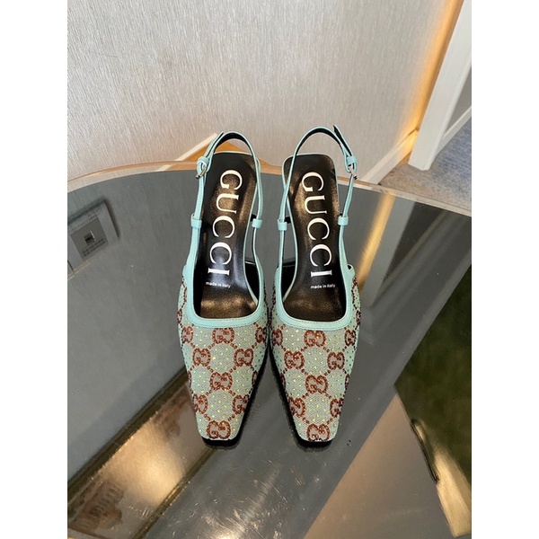 Giày cao gót mũi vuông dài quai hậu thương hiệu Gucci GC cao cấp mẫu 2022