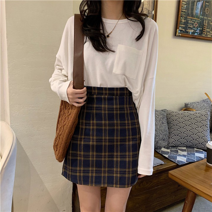 Chân Váy Chữ A Họa Tiết Sọc Caro Size S-xl