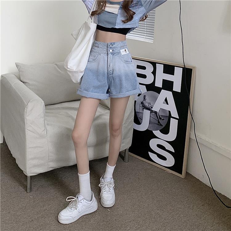 Quần Short Jeans Lưng Cao Ống Rộng Màu Sắc Gradient Thời Trang Mùa Hè Phong Cách Hàn Quốc Dành Cho Nữ
