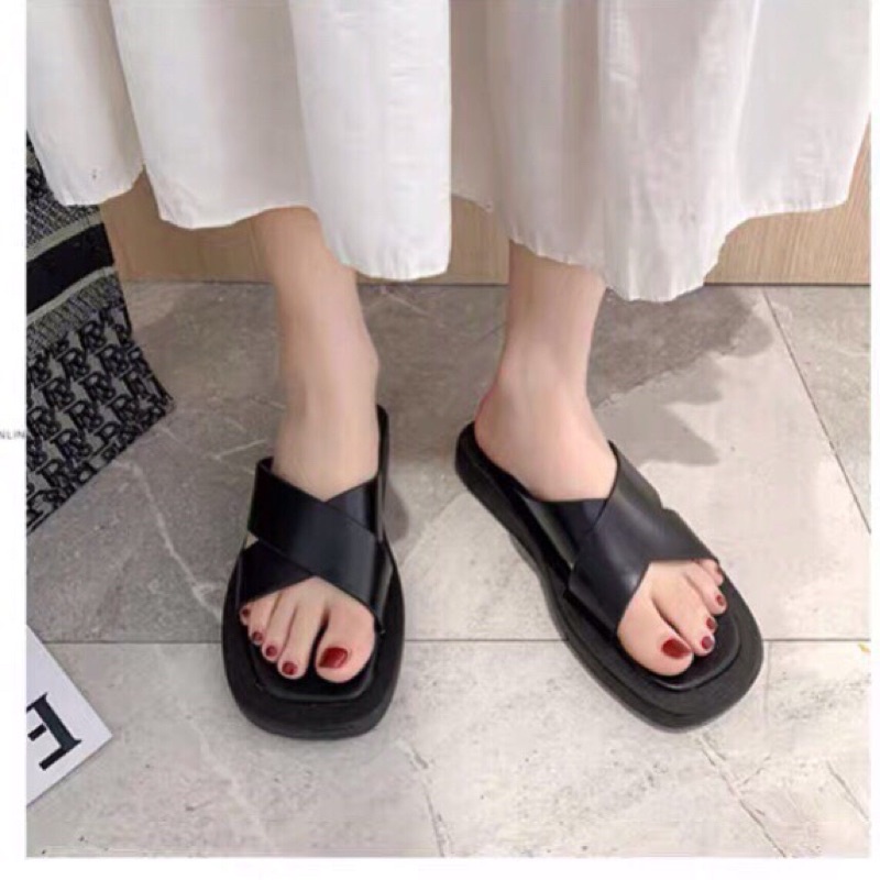 Dép nữ quai ngang mũi vuông dáng Hàn Quốc sale 35k