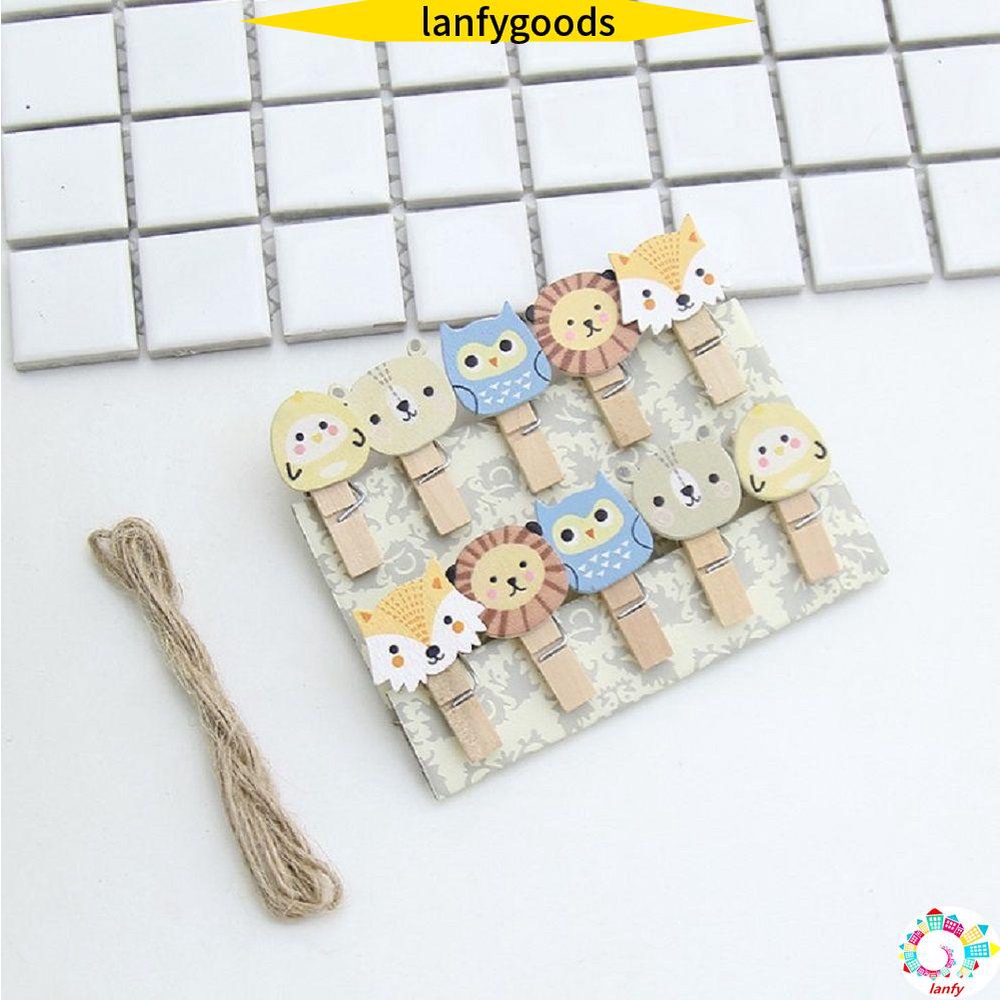 1 Set Kẹp Giữ Ảnh Gắn Tường Bằng Gỗ Họa Tiết Hoạt Hình Sáng Tạo