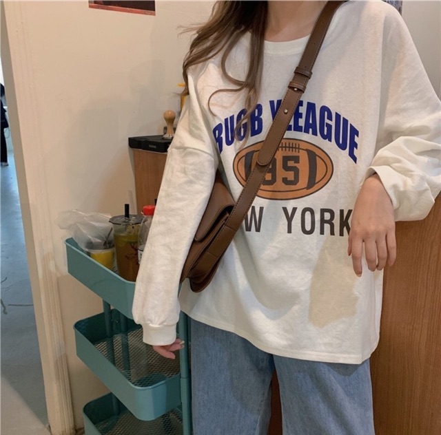 Áo pull NY T-SHIRT áo thun oversize tay dài form rộng hoạ tiết chữ basic dễ mix hàng nhập quảng châu chất thun xịn