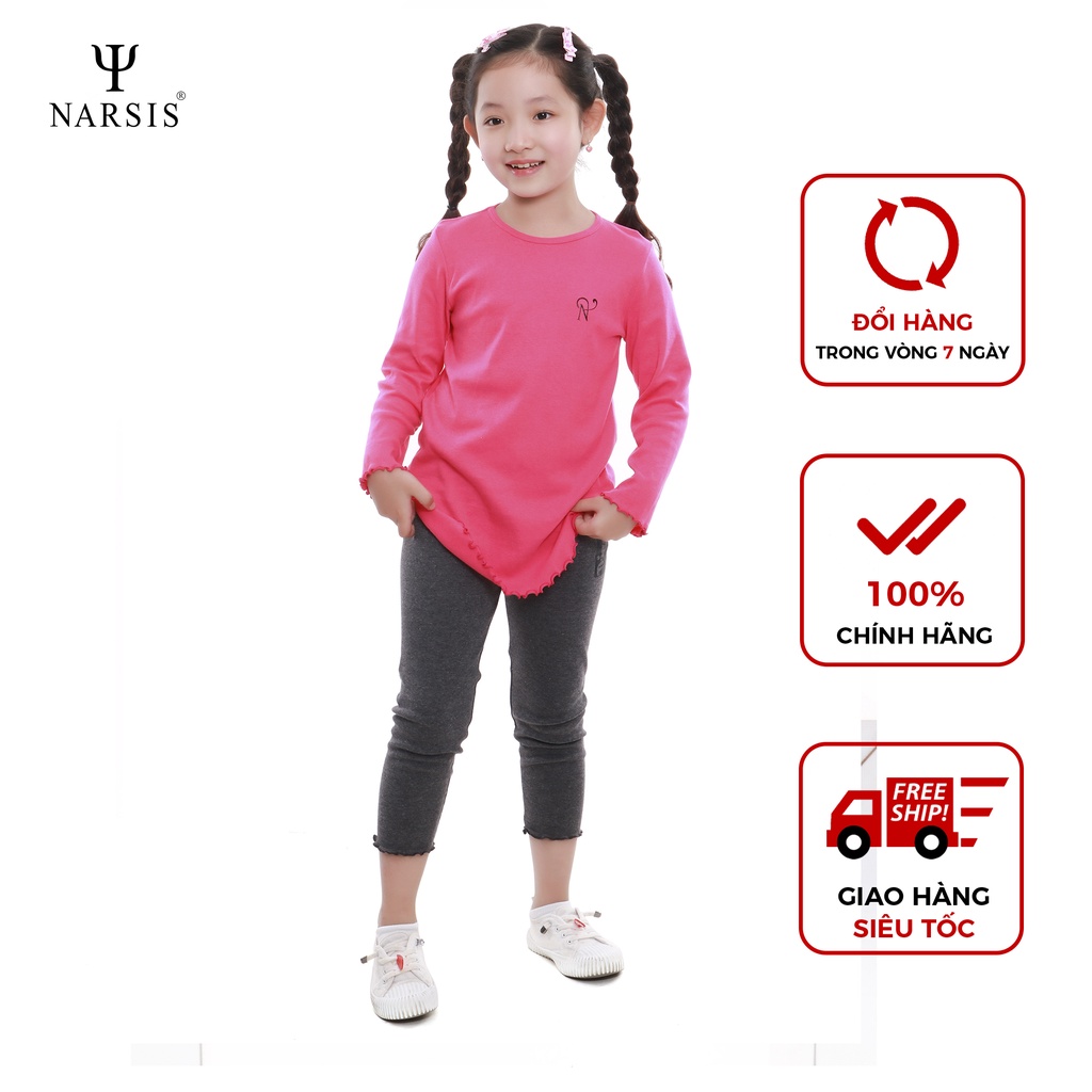 Bộ quần áo bé gái Narsis KM9051 hồng tăm nhỏ quần ghi đậm