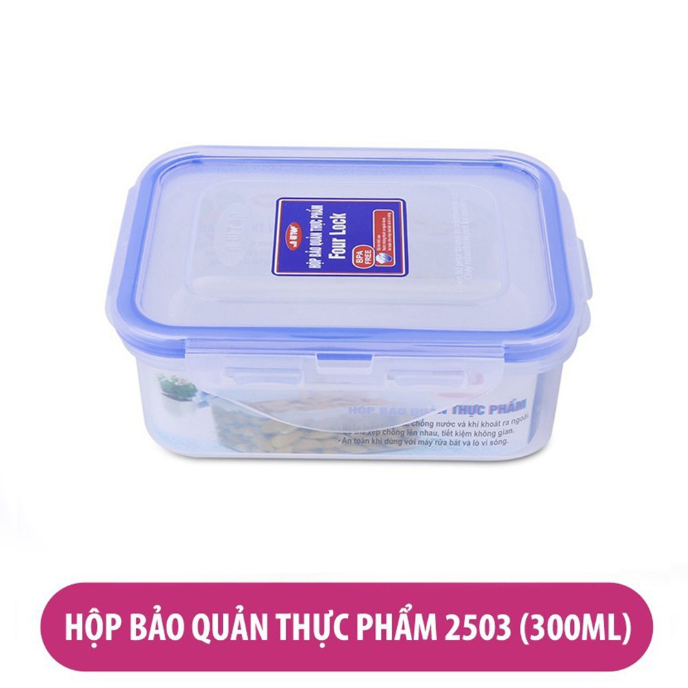 Hộp đựng thực phẩm 1220ml, 850ml, 450ml, 300ml Song Long Plastic Four Lock nhựa có nắp đậy