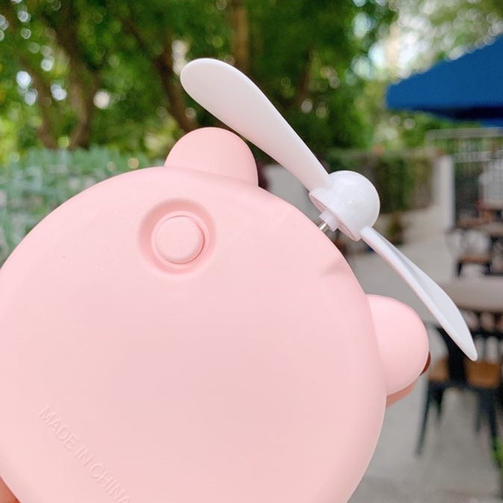 [Hàng mới về] Gương trang điểm cầm tay mini tích hợp quạt và đèn led hình chú heo hoạt hình có thể sạc lại cổng usb