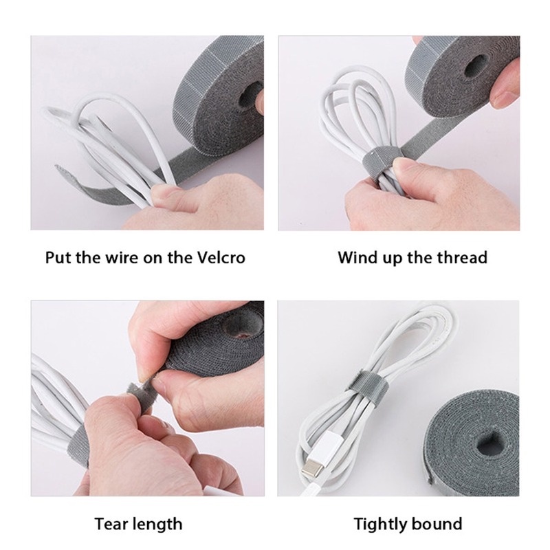 Cuộn băng gai dính dùng để thu gọn dây cáp tiện dụng kích cỡ 1cm x 1m