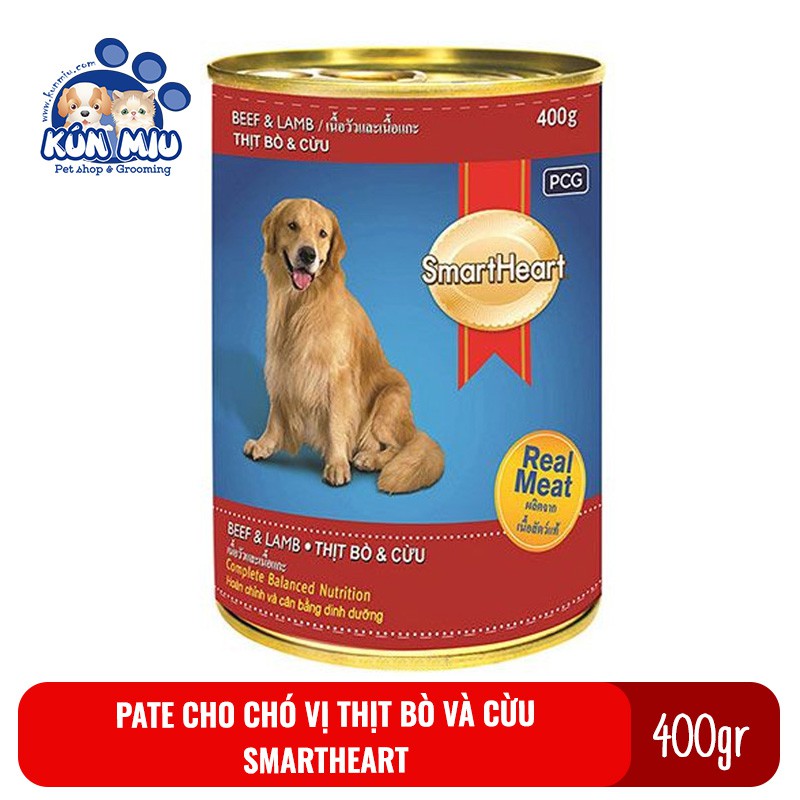 Thức ăn Pate cho chó Smartheart lon 400gr vị bò và gan