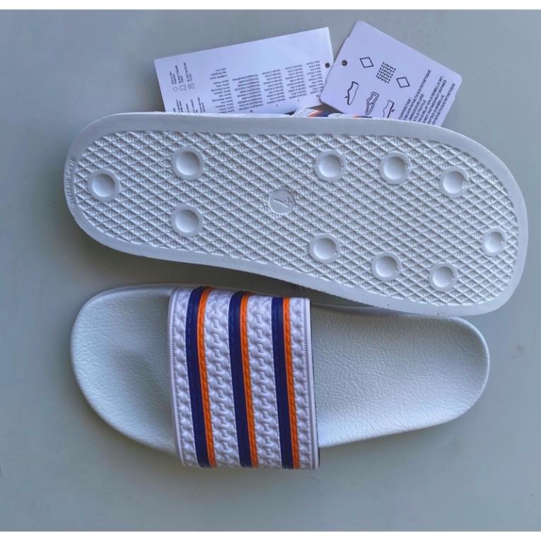 Dép nam - dép quai ngang ITALY Đế Đúc Màu Trắng 3 Sọc Cam | dép bánh mì Adilette Nam Nữ IPH