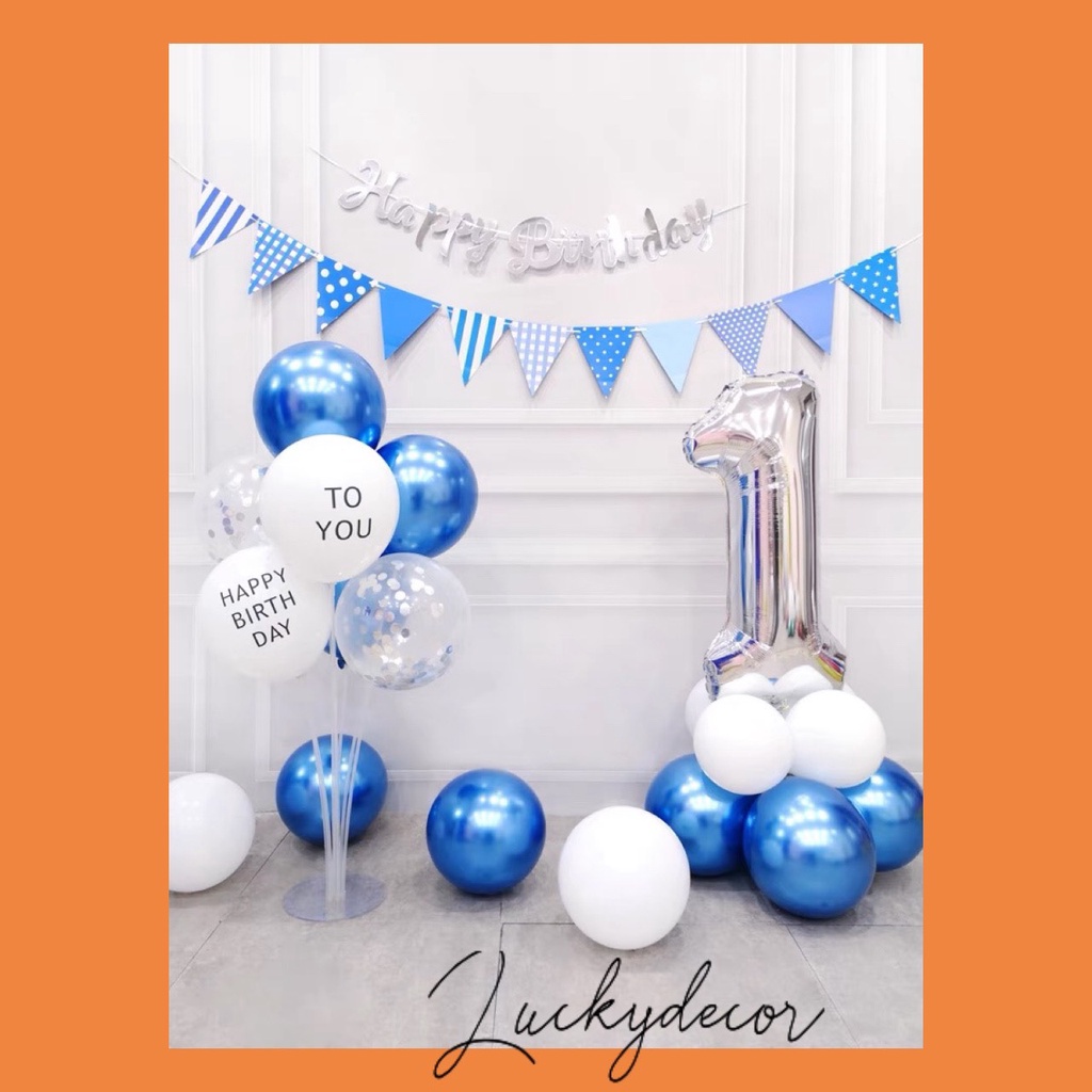 Set Bóng Bay Trang Trí Sinh Nhật Màu Xanh Kèm Số Tuổi XX09