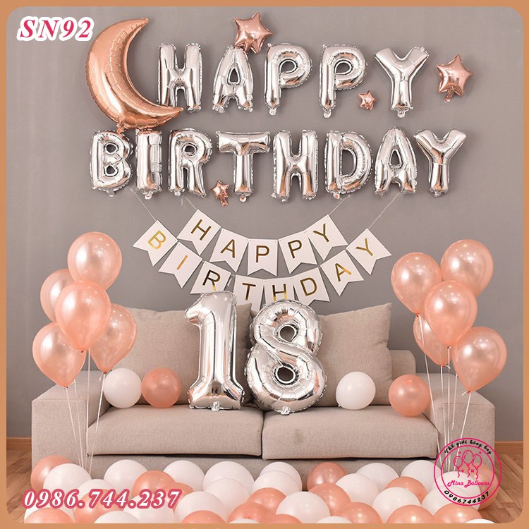 Set Bóng Bay Trang Trí Sinh Nhật Happy Birthday Màu Rose Gold