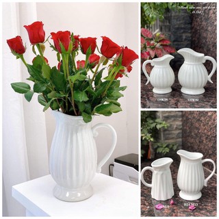 Lọ bình cắm hoa trắng miệng hình nấm men cao cấp hàng chuẩn Bát Tràng - Decor Gốm sứ Đinh Long