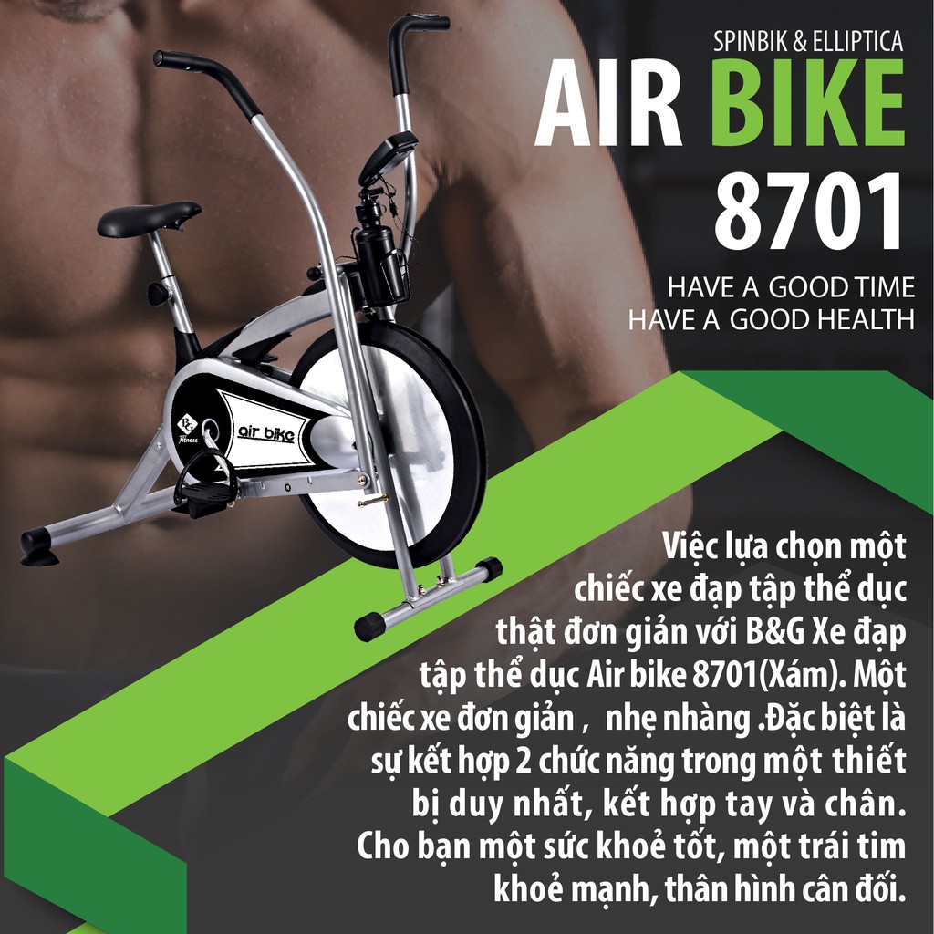Xe đạp tập thể dục AIR BIKE 8701 mẫu mới 2021 màu xám phù hợp cho mọi lứa tuổi luyện tập