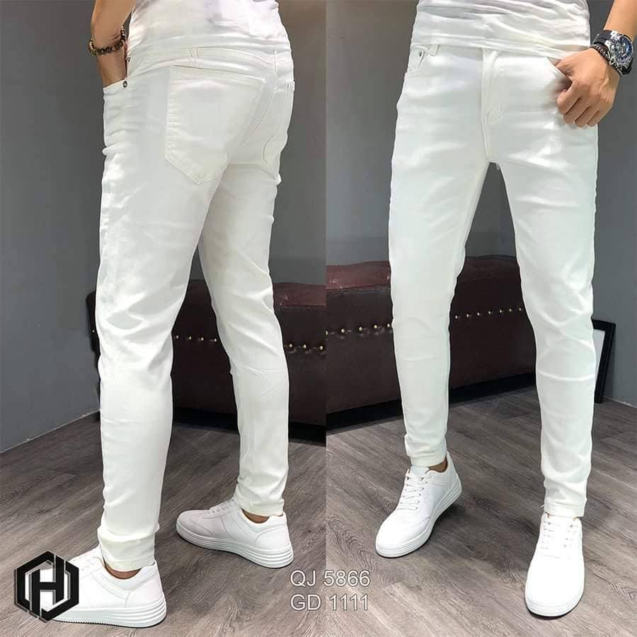 Quần jean nam ống ôm màu trắng trơn chất bò co giãn bốn chiều thời trang cao cấp VBSHOP701