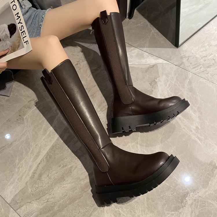 Giày boot cổ cao mũi tròn phối khóa kéo cá tính thời trang dễ phối đồ | BigBuy360 - bigbuy360.vn