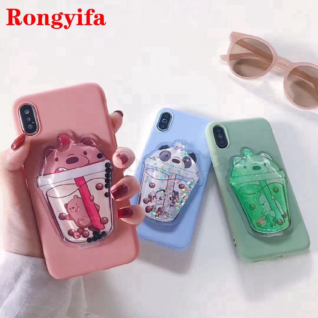 Ốp điện thoại hình gấu kim tuyến nước 3D lấp lánh cho Samsung A8S A7 A9 A6+ Plus A6 A8 2018 A9 Pro A5 2017 2016